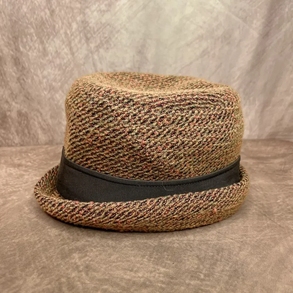 Vintage 60s Cedarbrook Orange Tapestry Derby Bucket Hat Cloche Bow Retro